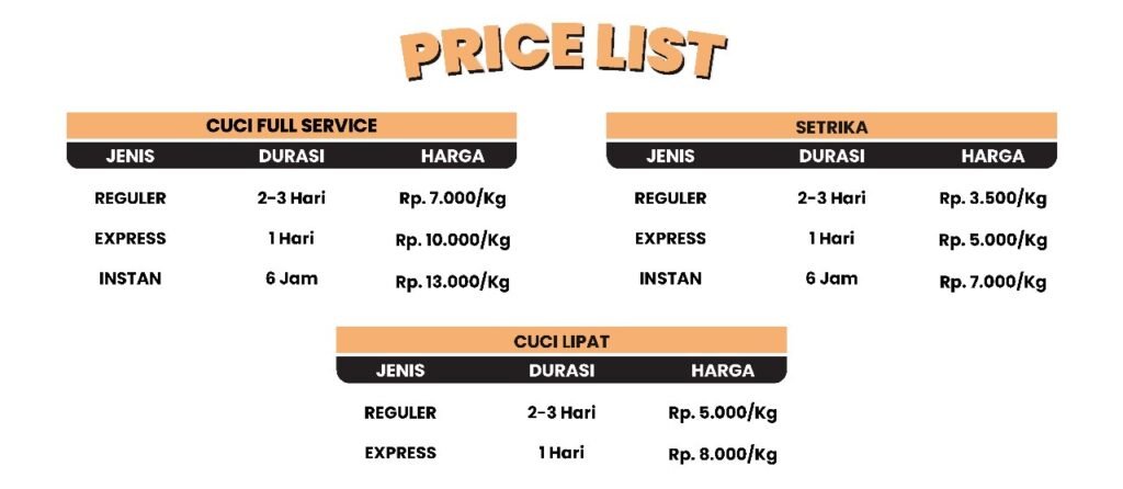 Price List Niscala Laundry