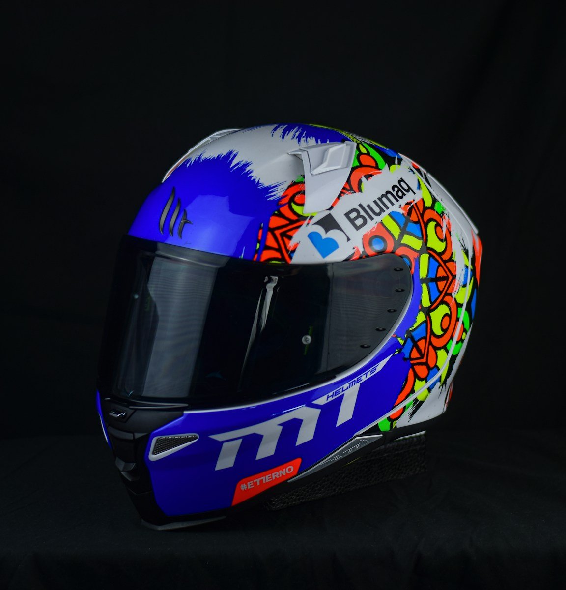 A helmet is shown on a black background